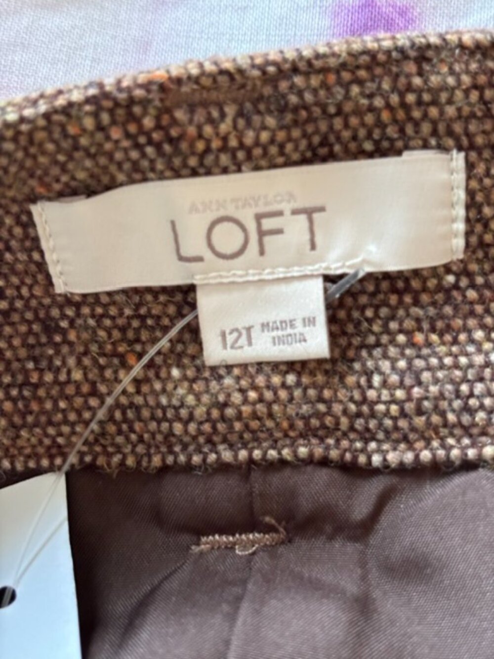 NWT Loft Brown Tweed Wool Blend A-Line Button Front Mini Skirt Women's Size 12T - Picture 7 of 9